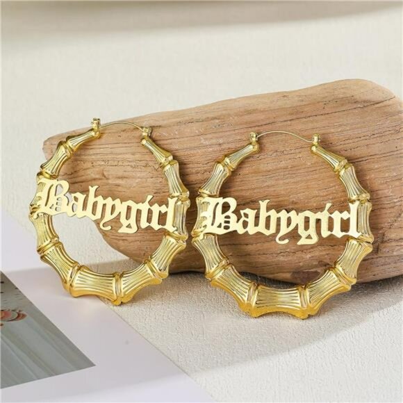 Gold Bamboo Hoop Earrings for Women Large Heart Door Knocker 90s Hip Hop Jewelry - Picture 4 of 8